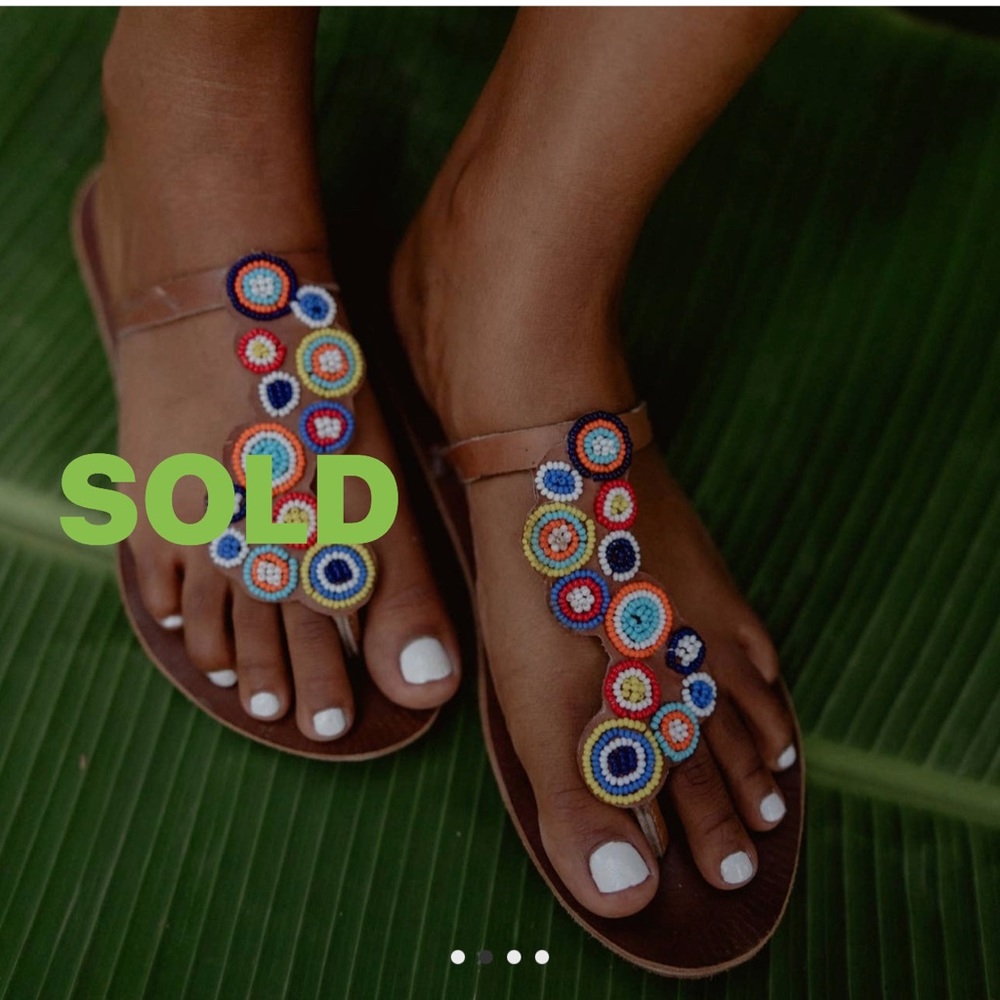 Bouquet Multicolored Women Beaded Leather Sandal